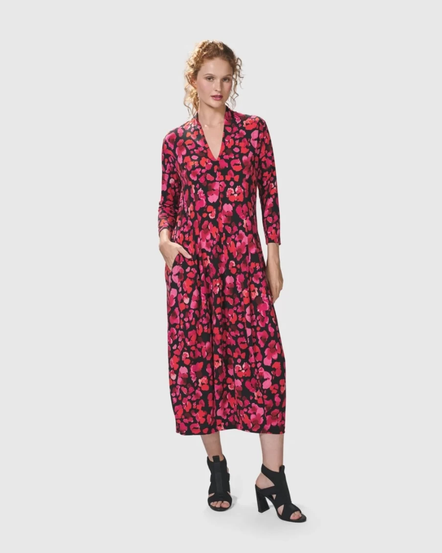 ALEMBIKA Women's Begonia Cocoon Dress with Petals Design - Elegant Floral Print Boho Chic Style