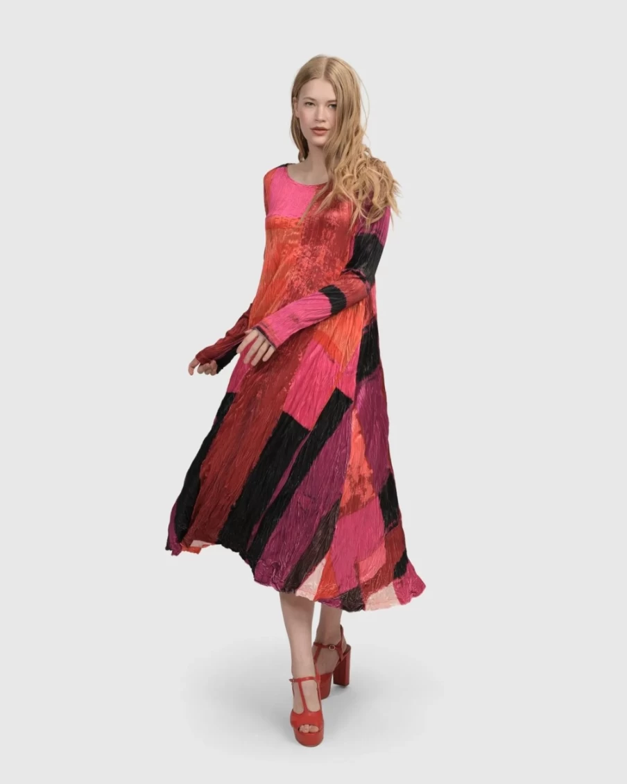 ALEMBIKA Women's Magenta Sunset Strip Maxi Dress - Boho Chic Beachwear & Evening Gown
