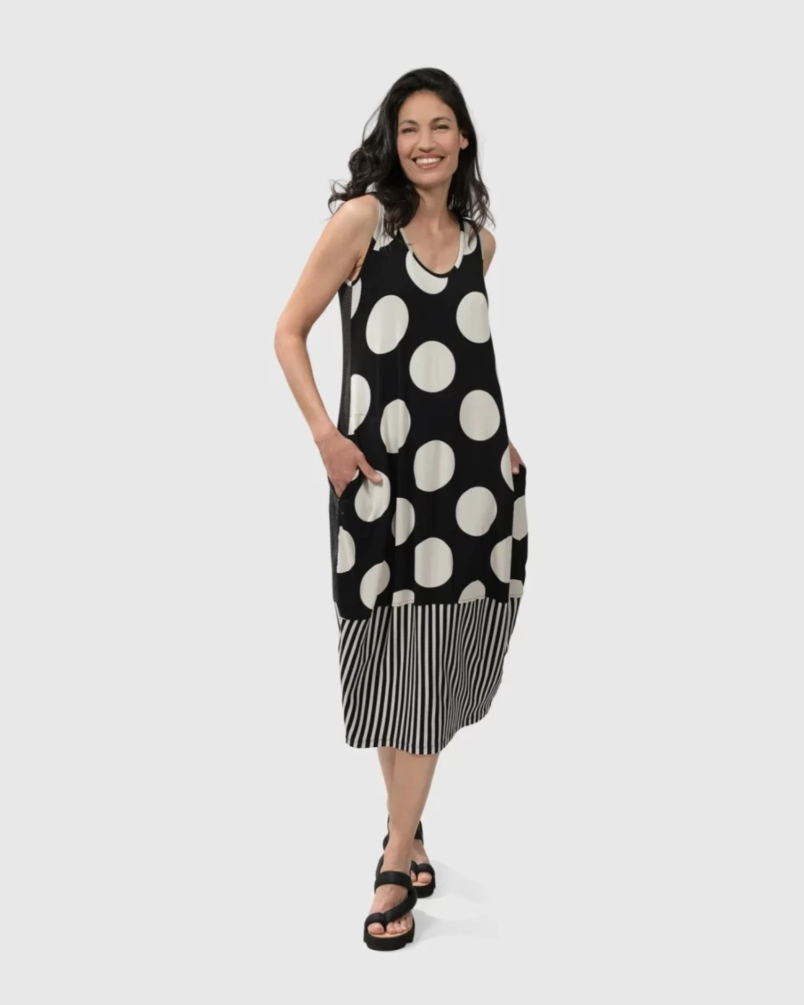 ALEMBIKA Women's Minnie Sleeveless Midi Dress in Monochrome Style