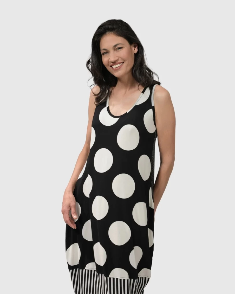 ALEMBIKA Women's Minnie Sleeveless Midi Dress in Monochrome Style