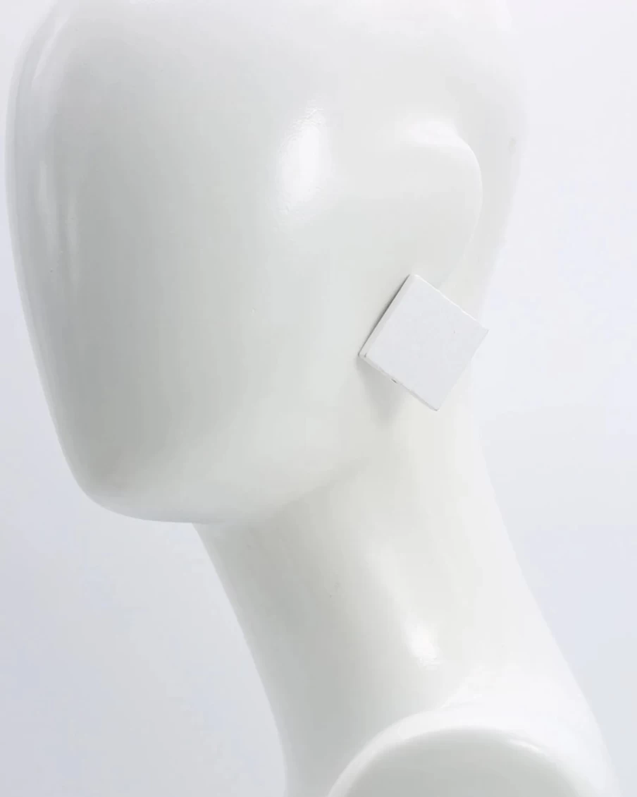 ALEMBIKA Women's Square Wood Earrings in White - Minimalist Boho Chic Accessories