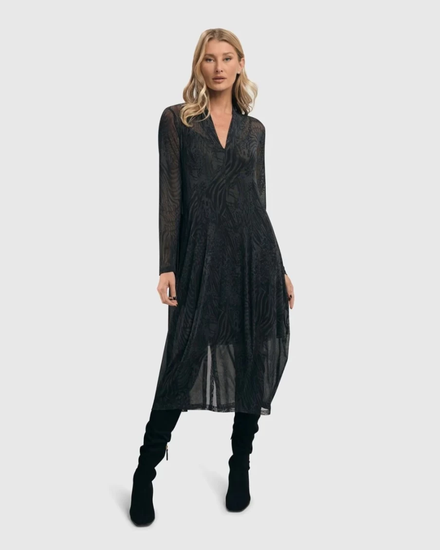 ALEMBIKA Women's Pewter Soft Chiffon Cocoon Dress - Elegant Boho Style