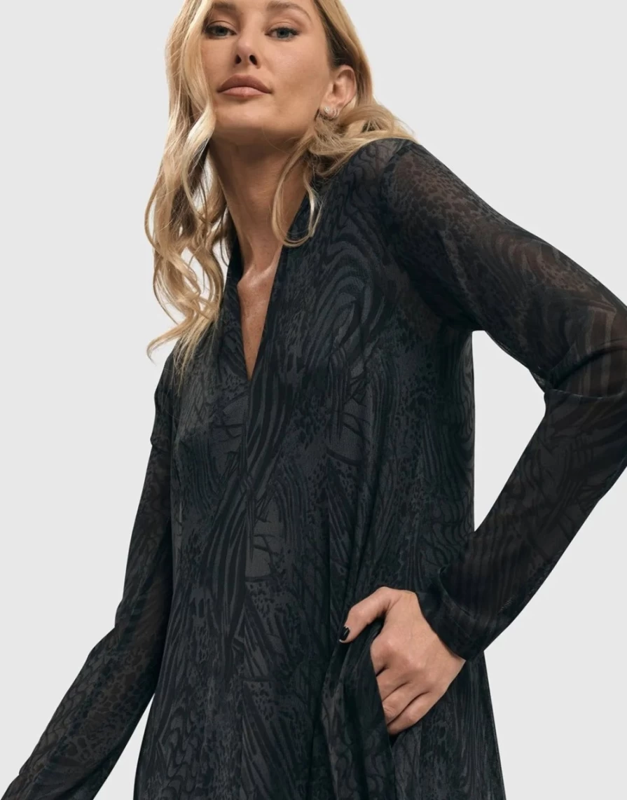 ALEMBIKA Women's Pewter Soft Chiffon Cocoon Dress - Elegant Boho Style
