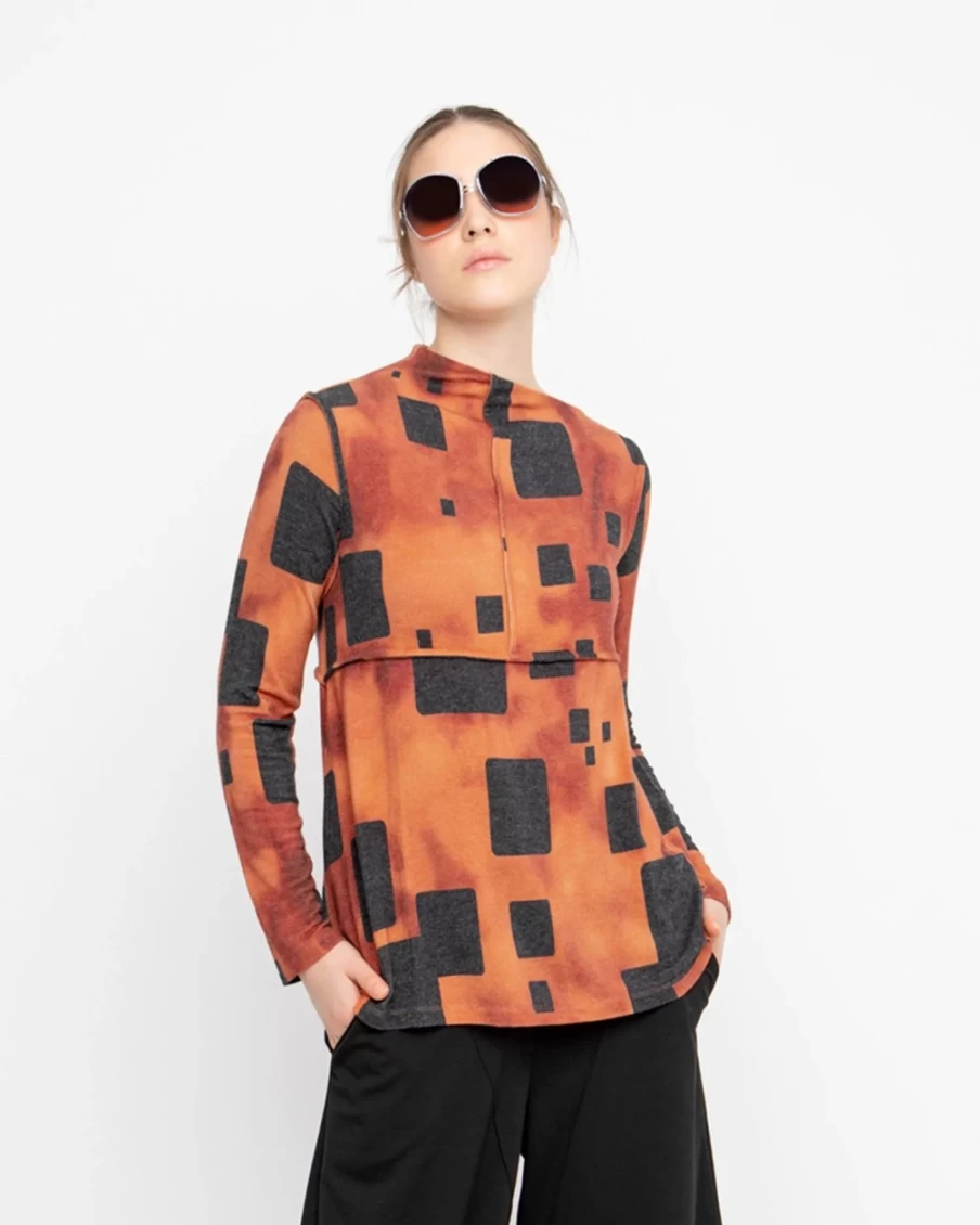 ALEMBIKA Women's Ozai N Ku Fanzine Artisan Top in Paprika - Handcrafted Bohemian Blouse