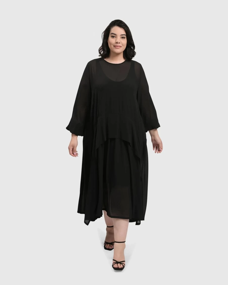 ALEMBIKA Women's Black Cultured Club Popover Dress - Elegant & Stylish