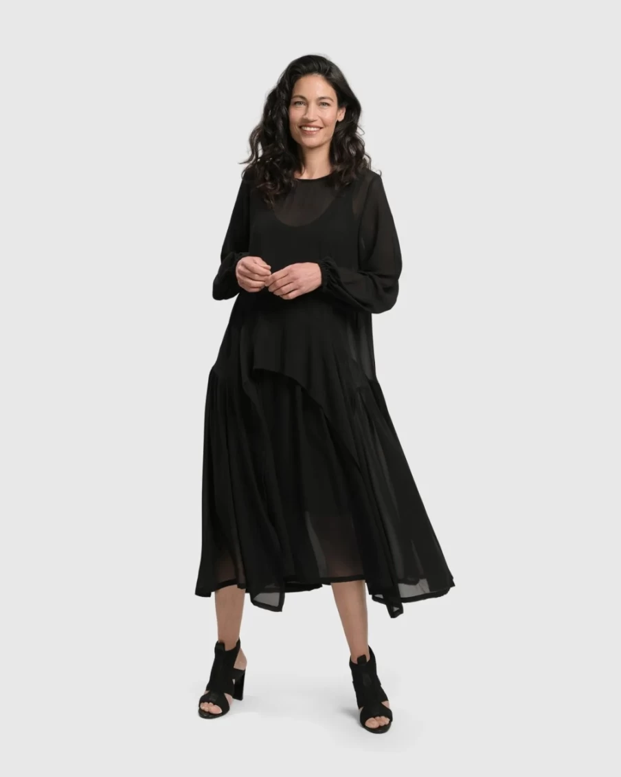 ALEMBIKA Women's Black Cultured Club Popover Dress - Elegant & Stylish