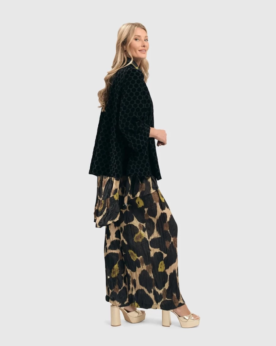 ALEMBIKA Women's Black Dot Flocked Swing Jacket - Stylish & Comfortable Outerwear