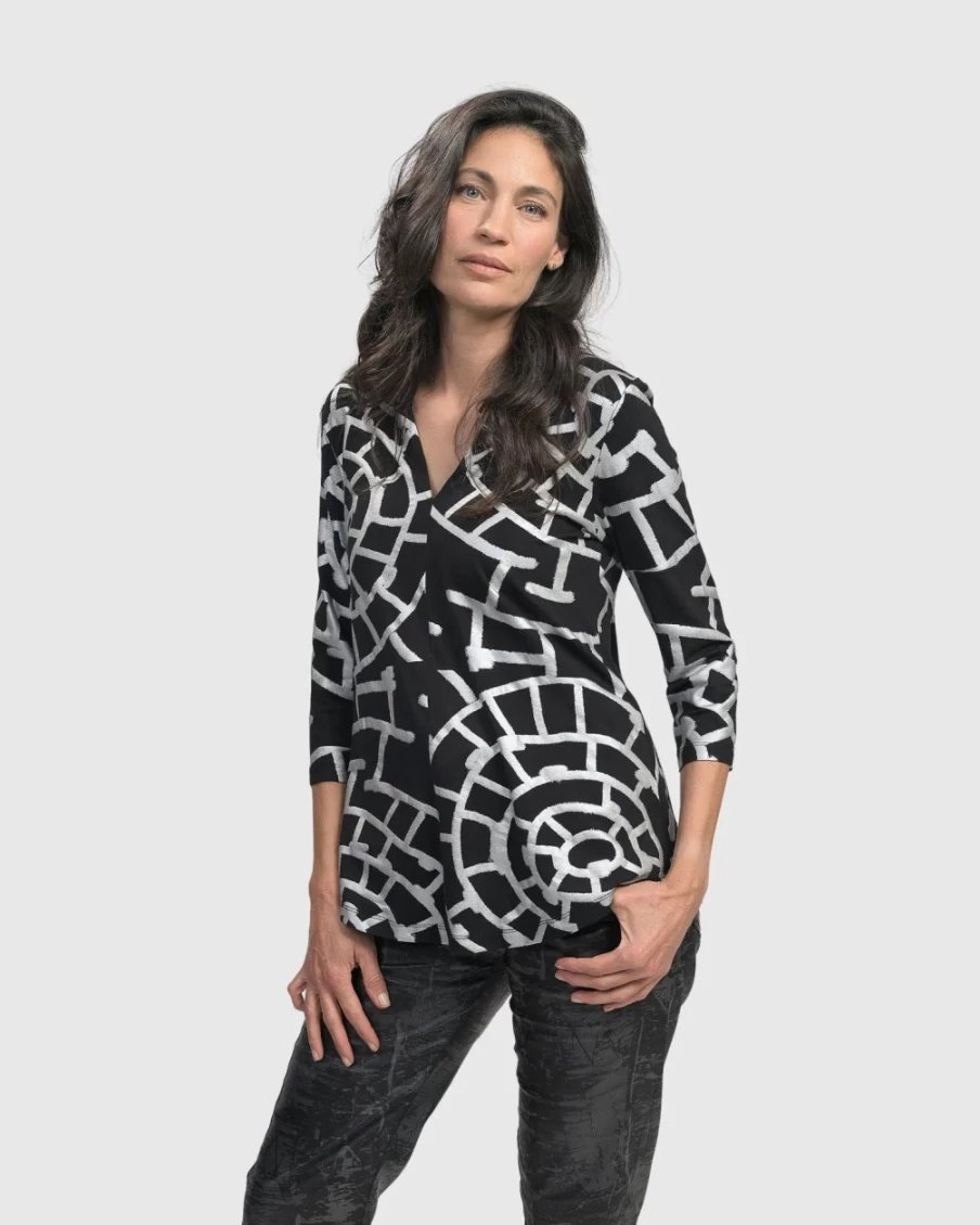 ALEMBIKA Women's Hypnotic Signature V-Neck Top in Silver - Elegant & Stylish