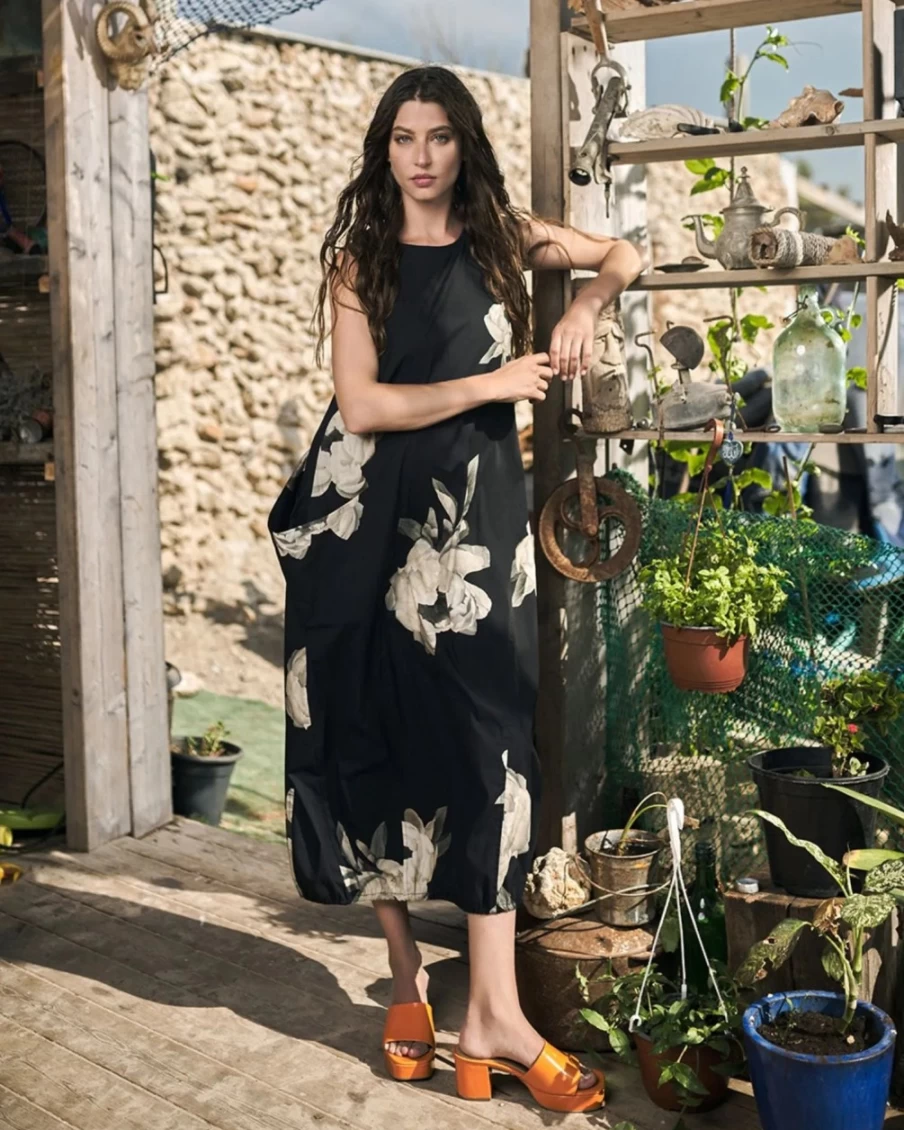 ALEMBIKA Women's Carla Pocket Dress with Roses Floral Print - Elegant Boho Summer Dress