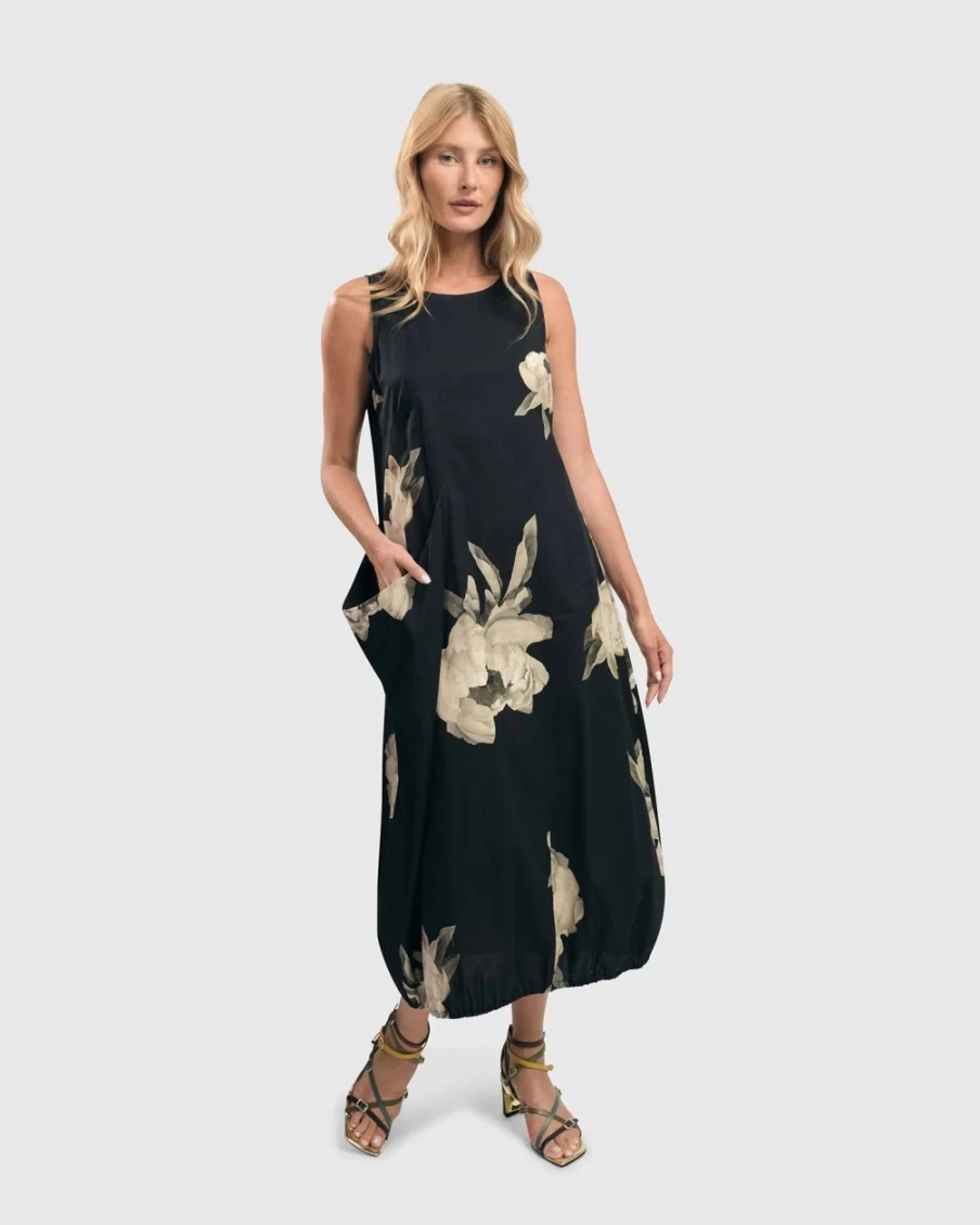ALEMBIKA Women's Carla Pocket Dress with Roses Floral Print - Elegant Boho Summer Dress