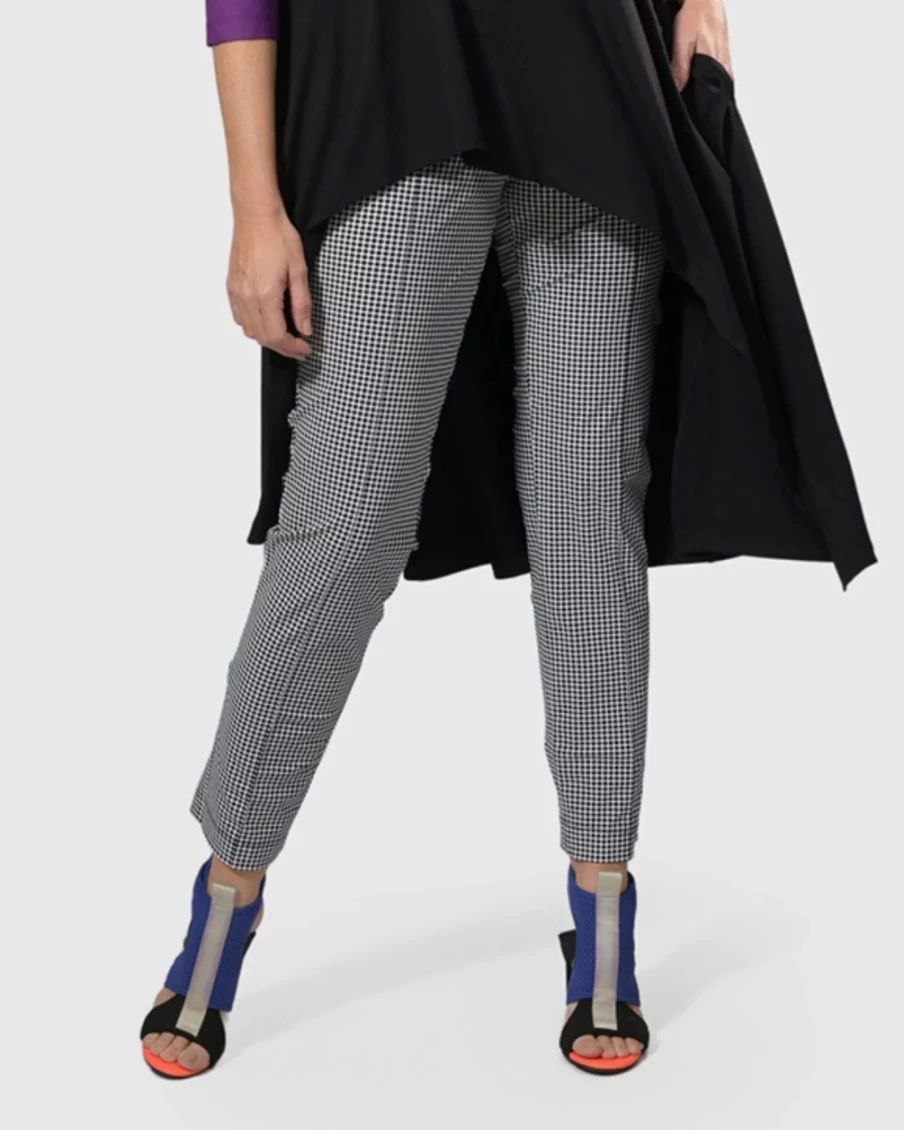 ALEMBIKA Women's Gloria Micro-Check High-Waisted Trousers - Mono Color Elegant Office Pants