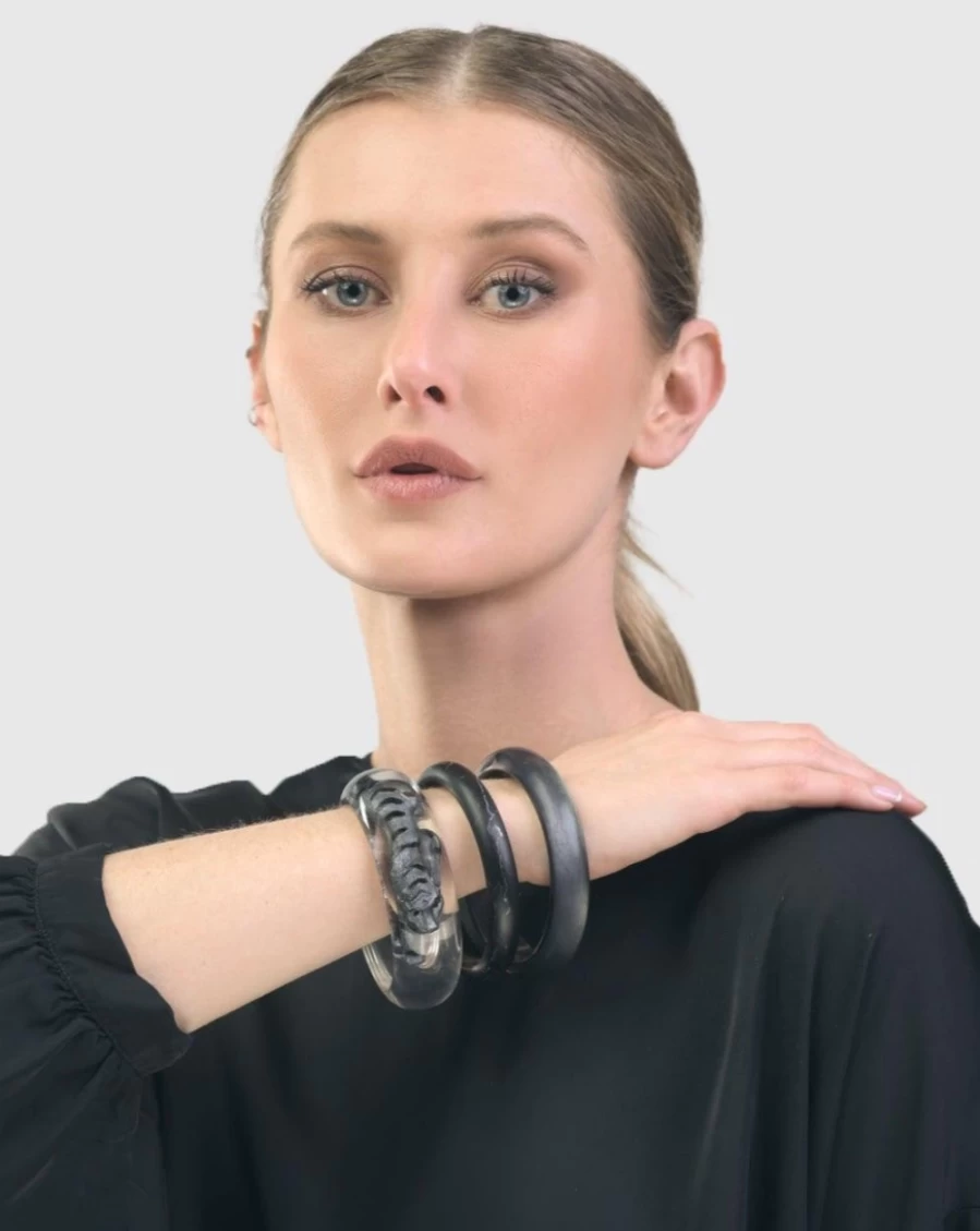 ALEMBIKA Sterling Silver Bangle Bracelet for Women - Shiny Metallic Jewelry