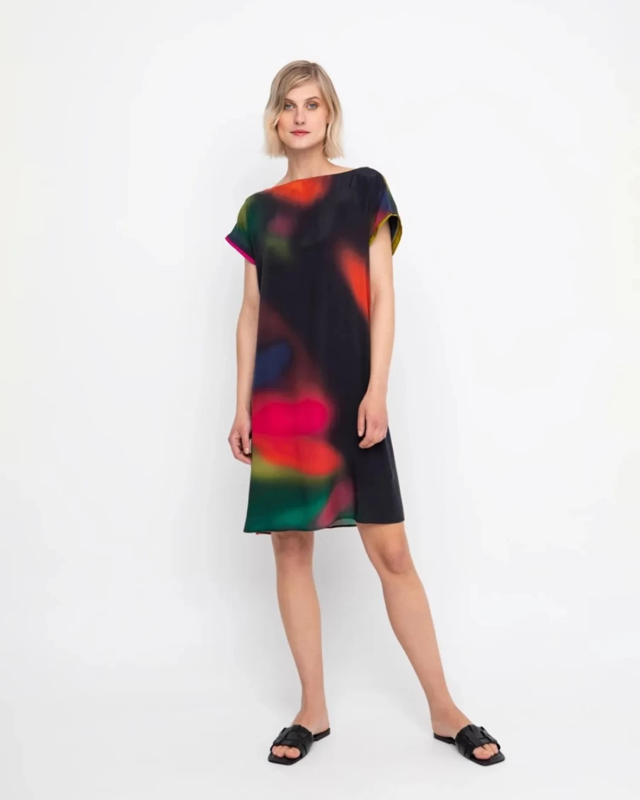 ALEMBIKA Women's Ozai N Ku Northern Lights Shift Dress for Fall - Elegant Seasonal Style