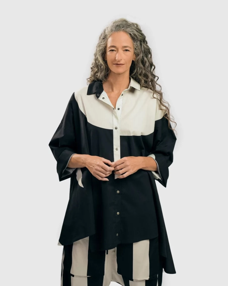 ALEMBIKA Women's Urban Madison Tunic Shirt - Black & White Stylish Blouse for Women