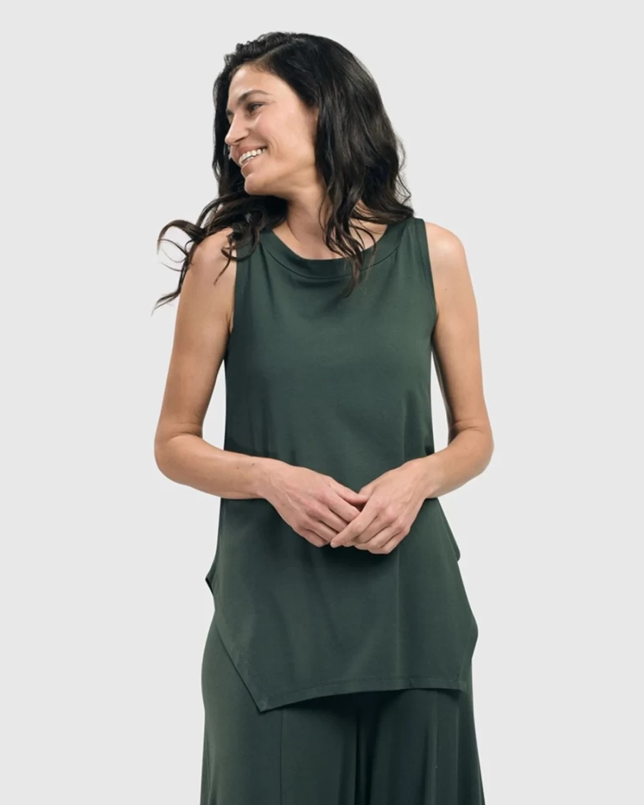 ALEMBIKA Women's Green Essential Cutaway Tank Top for Comfort & Style