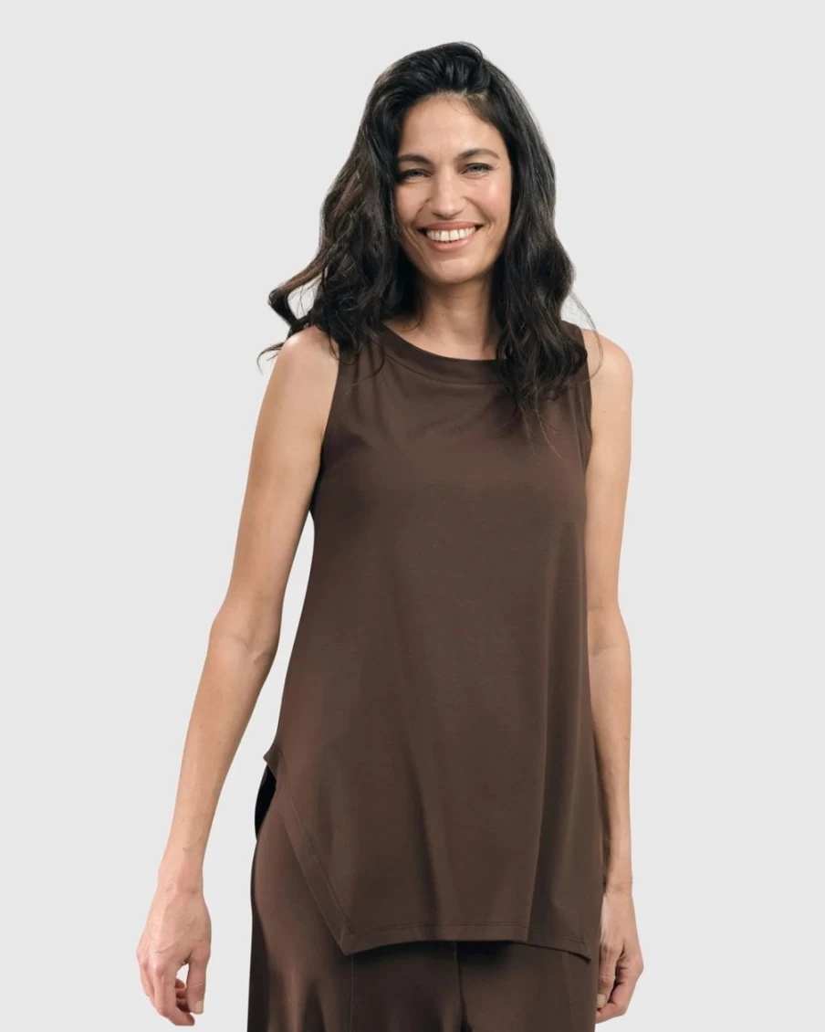 ALEMBIKA Women's Essential Cutaway Tank Top in Coffee - Lightweight Casual Stretch Fit