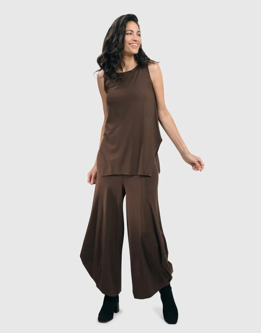 ALEMBIKA Women's Essential Cutaway Tank Top in Coffee - Lightweight Casual Stretch Fit