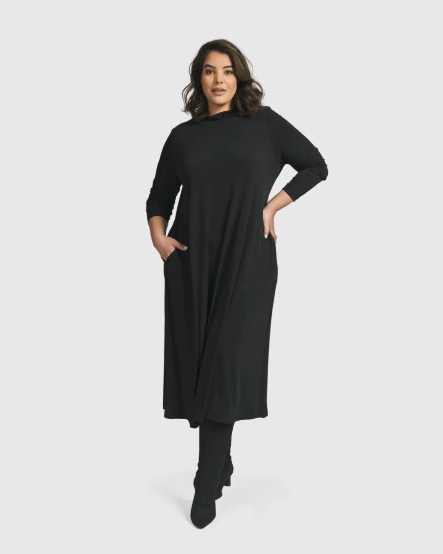 ALEMBIKA Women's Essential A-Line Black Dress - Elegant & Versatile