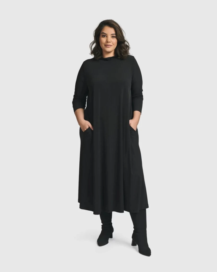 ALEMBIKA Women's Essential A-Line Black Dress - Elegant & Versatile