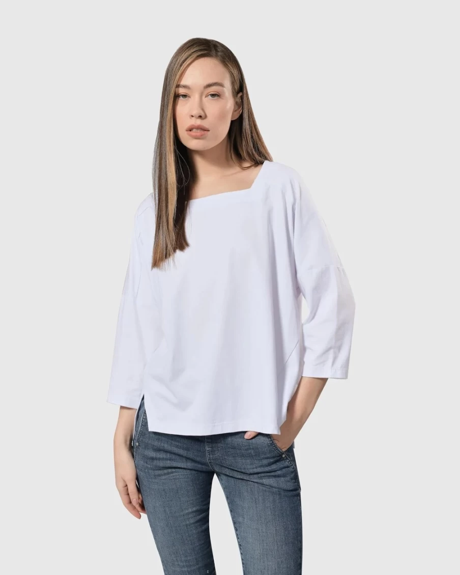 ALEMBIKA Women's Hip To Be Square Top in White - Stylish Square Neck Blouse