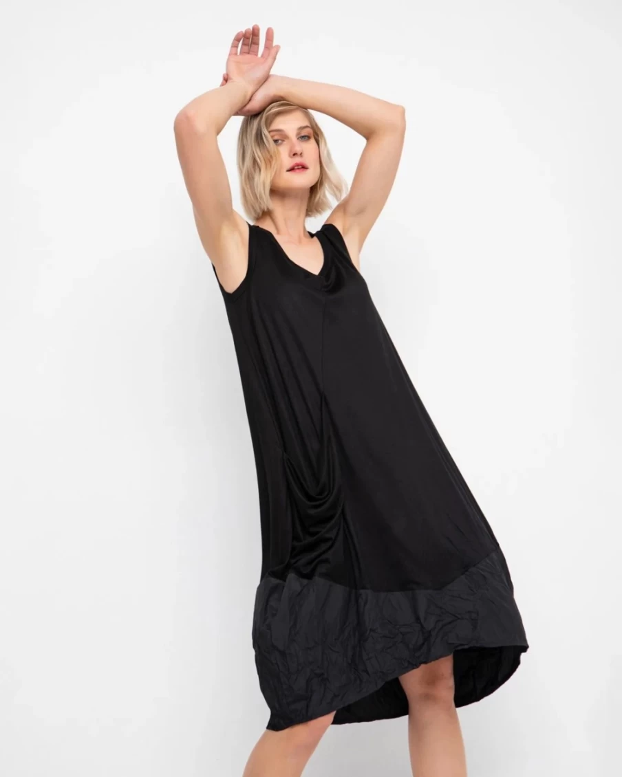 ALEMBIKA Women's Ozai N Ku Black Parachute Dress - Elegant Flowy Boho Style
