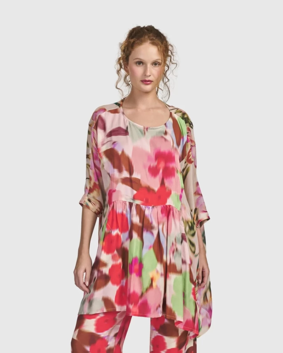 ALEMBIKA Women's Blush Cherry Blossom Floral Tunic Top for Spring Summer
