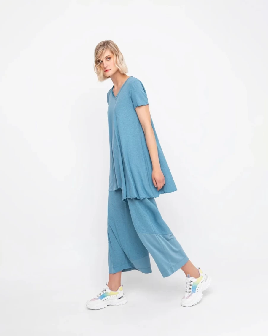 ALEMBIKA Women's Ozai N Ku High-Waisted Cropped Wide Leg Pants in Azure - Comfortable & Stylish Trousers