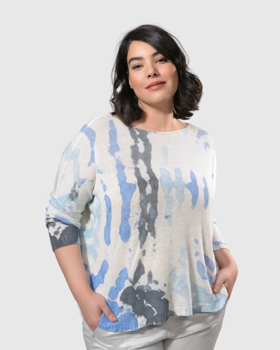 ALEMBIKA Women's Nautical Watercolor Boxy Sweater - Stylish Comfort Fit