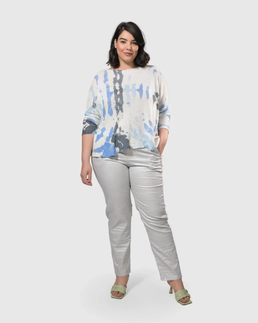 ALEMBIKA Women's Nautical Watercolor Boxy Sweater - Stylish Comfort Fit