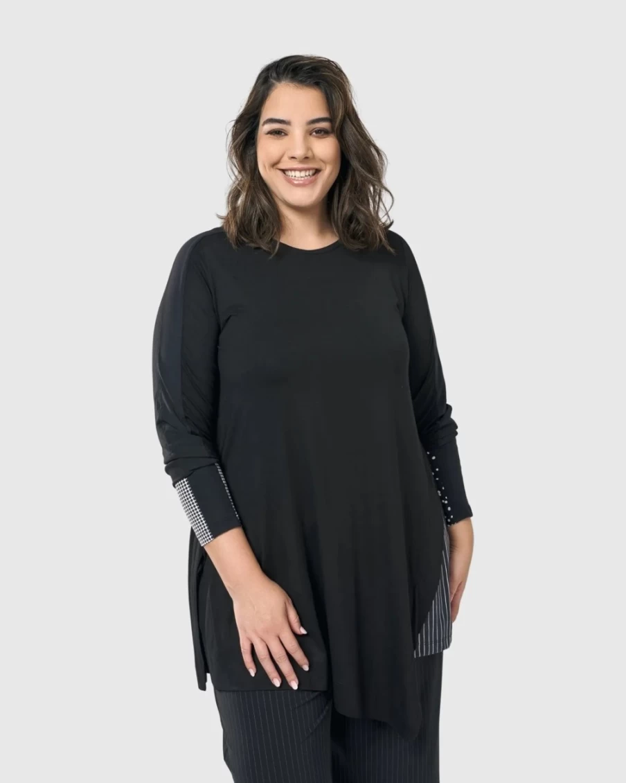 ALEMBIKA Women's Josie Swing Tunic Top in Monochrome Style