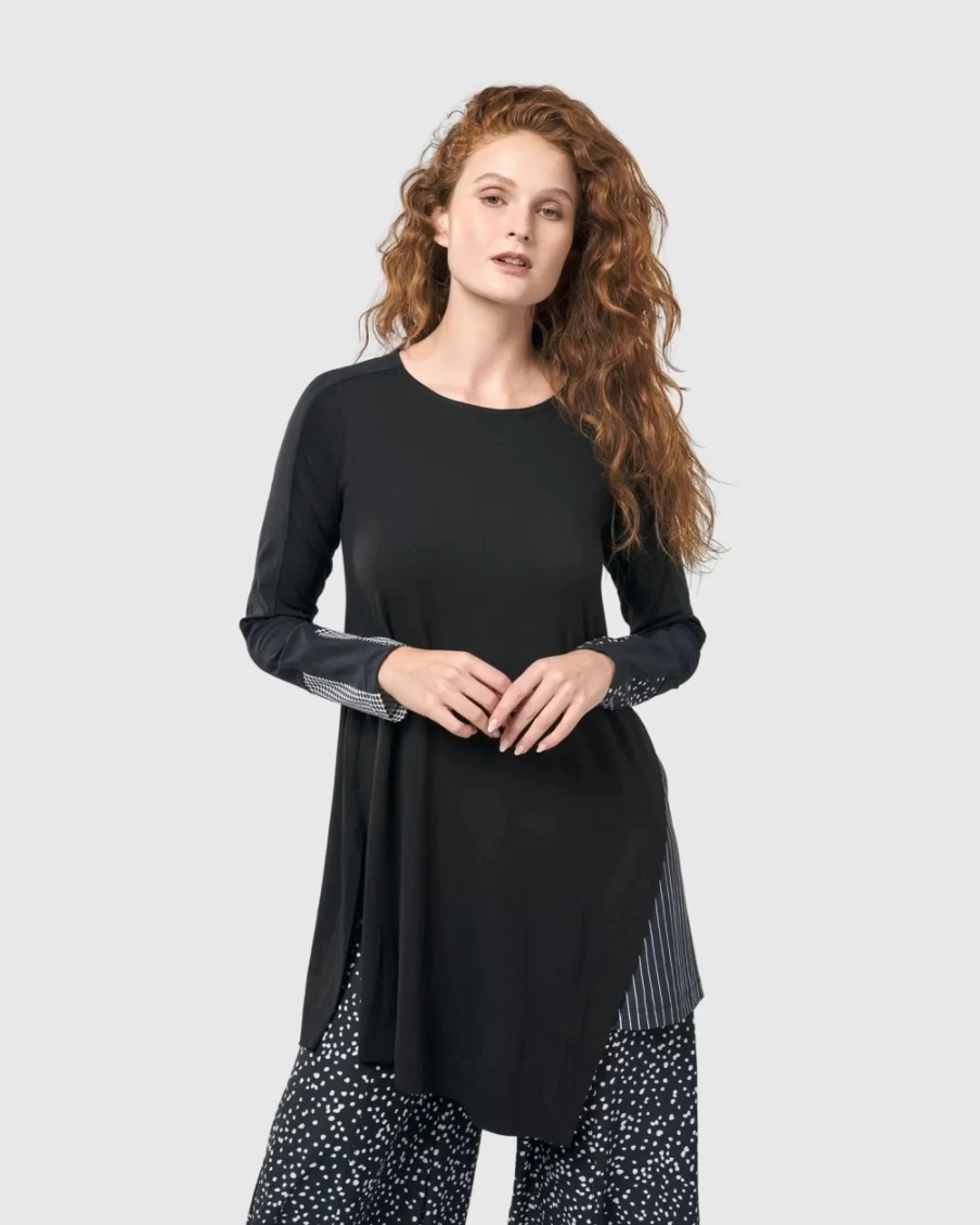 ALEMBIKA Women's Josie Swing Tunic Top in Monochrome Style