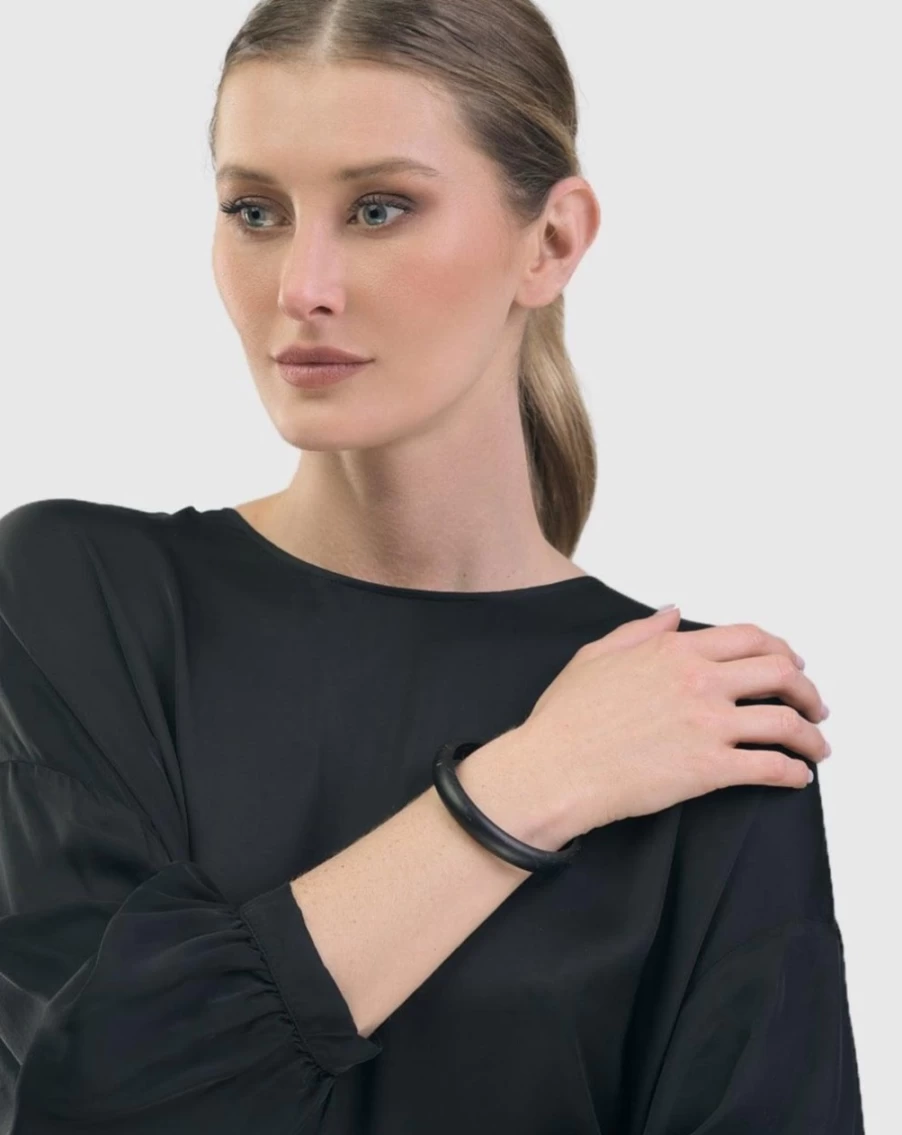 ALEMBIKA Women's Monochrome Marble Bangle Bracelet - Elegant Stone Jewelry