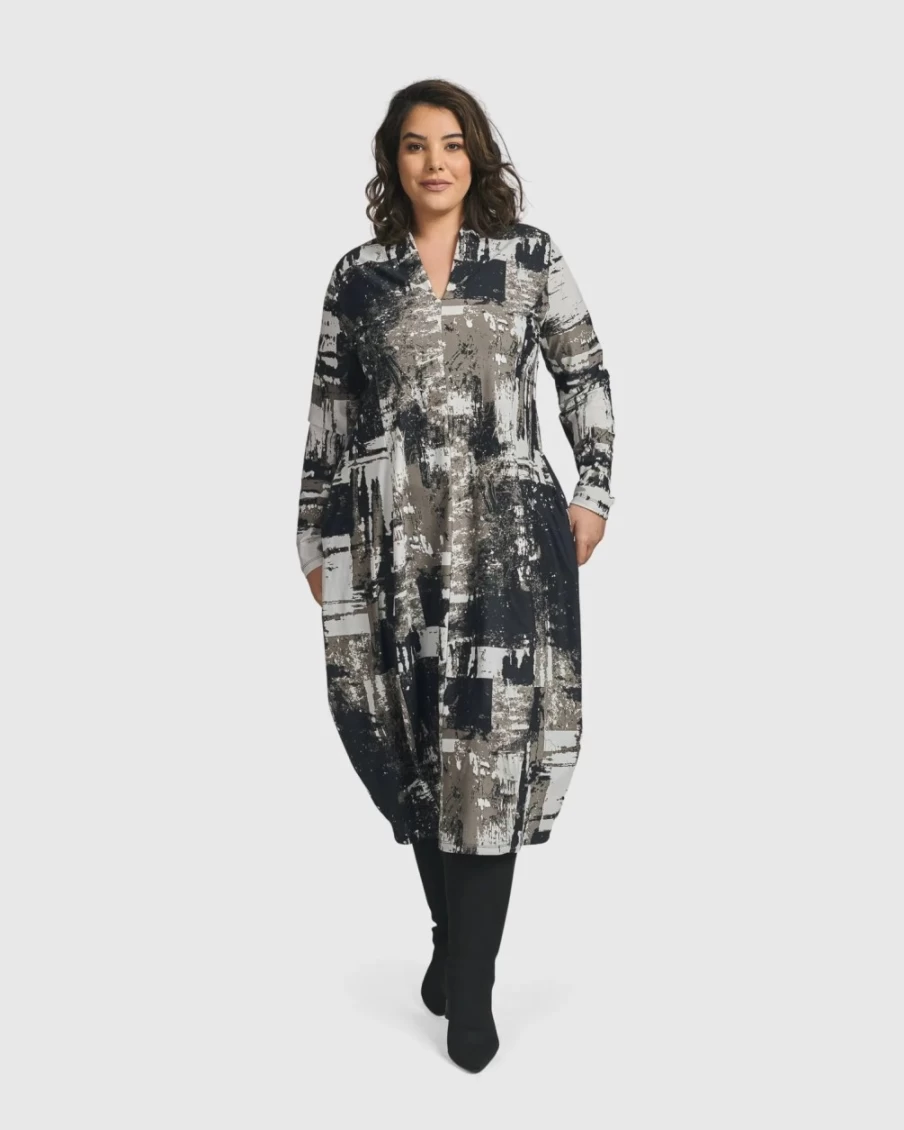 ALEMBIKA Women's Digi Cocoon Dress - Marble Print Elegant Boho Style
