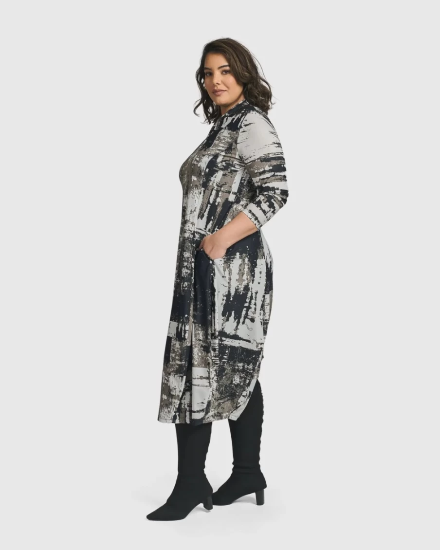 ALEMBIKA Women's Digi Cocoon Dress - Marble Print Elegant Boho Style