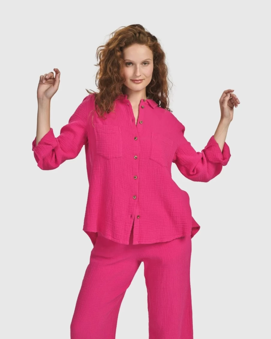 ALEMBIKA Women's Fuchsia Button Down Shirt for Casual Recreation & Comfort