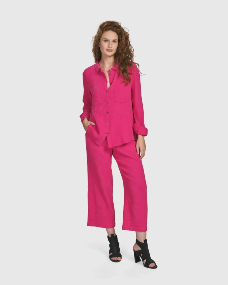ALEMBIKA Women's Fuchsia Button Down Shirt for Casual Recreation & Comfort