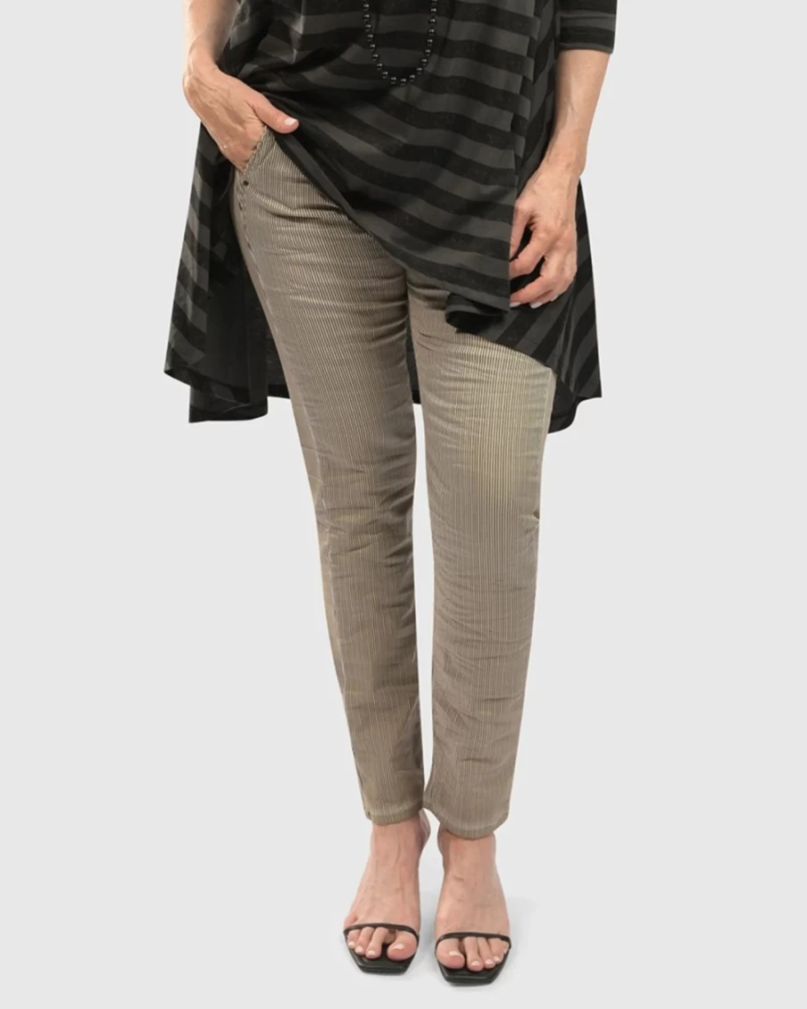 ALEMBIKA Women's Ivory Pinstripe Stretch Jeans - Iconic Fit & Comfort