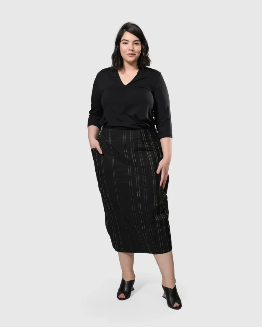 ALEMBIKA Women's Urban Kate Topstitched Skirt with Trails - Stylish High-Waisted A-Line Skirt for Fashionable Outfits