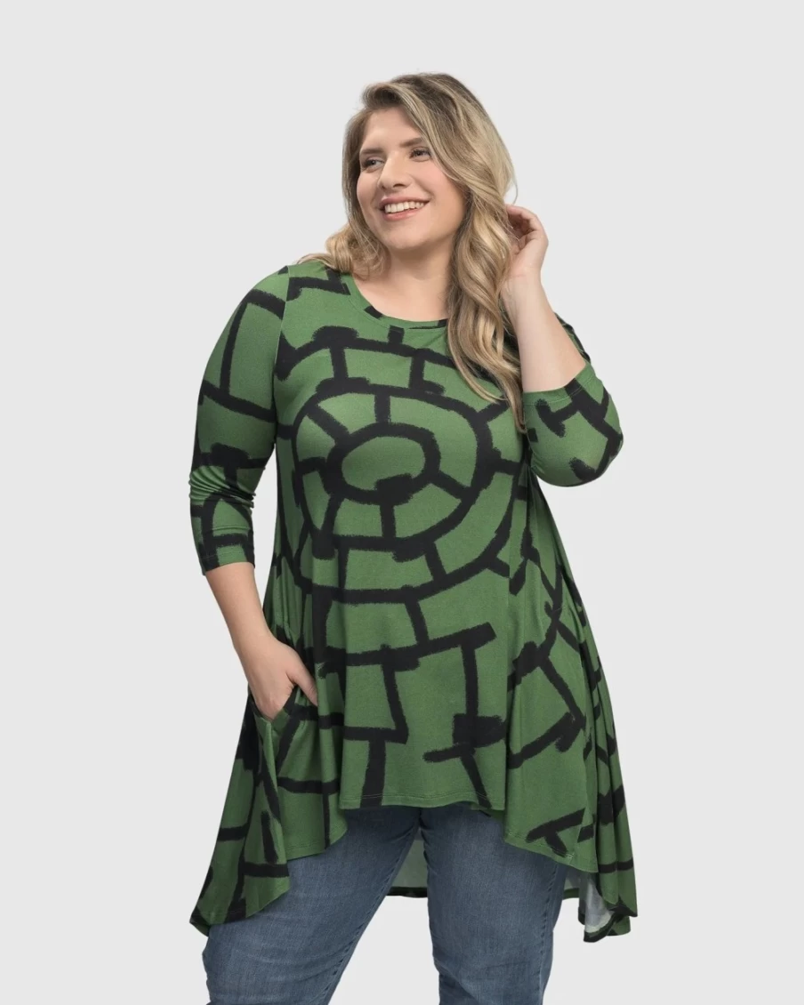 ALEMBIKA Women's Hypnotic Hi-Lo Clover Tunic Top - Boho Chic Flowy Blouse