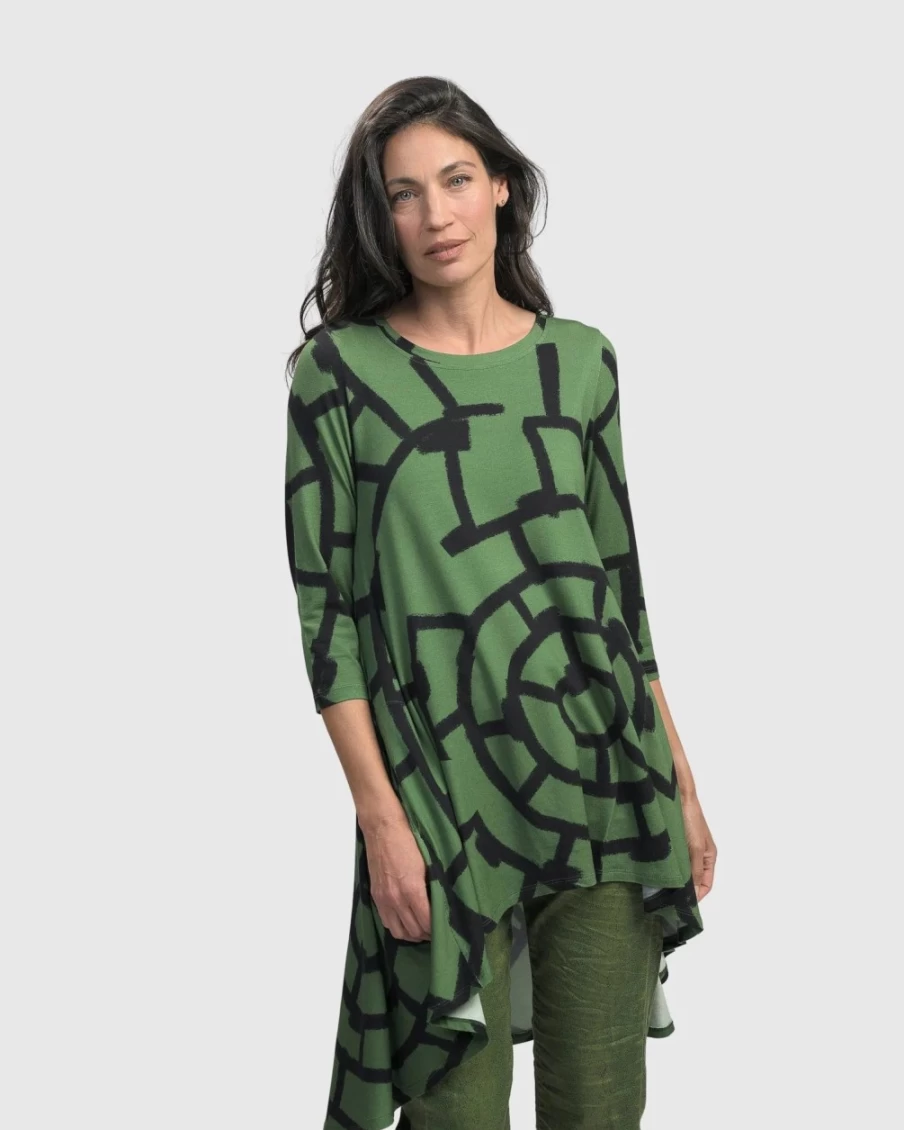 ALEMBIKA Women's Hypnotic Hi-Lo Clover Tunic Top - Boho Chic Flowy Blouse