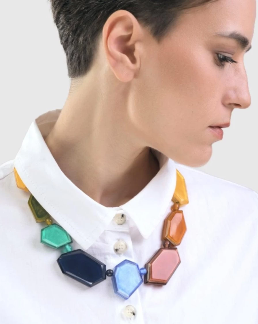 ALEMBIKA Women's Rainbow Faceted Bead Necklace - Multi Color Bohemian Statement Jewelry