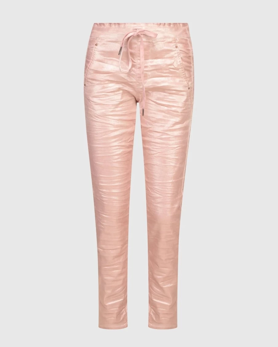 ALEMBIKA Women's Iconic Stretch Jeans in Metallic Powder - High Waist Comfort Fit