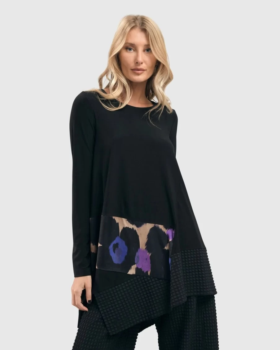 ALEMBIKA Women's Amethyst Mixed Media Swing Top – Multi-Color Bohemian Chic Blouse