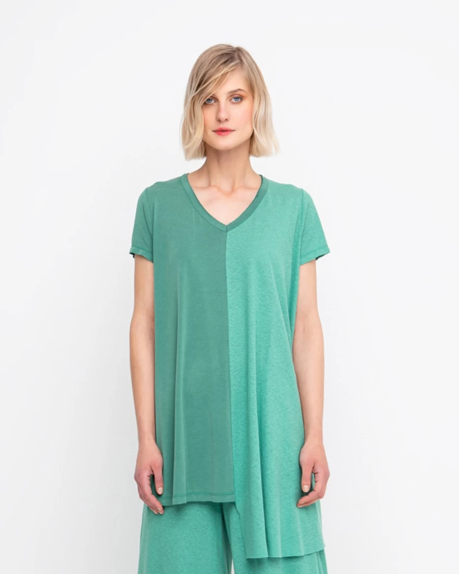 ALEMBIKA Women's Ozai N Ku Asymmetrical Tunic Top in Green - Stylish Boho Chic Blouse