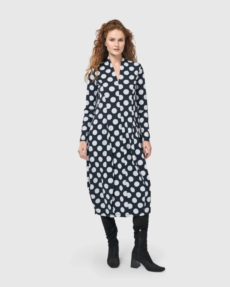 ALEMBIKA Women's Piper Cocoon Dress with Circle Patterns - Elegant Boho Style