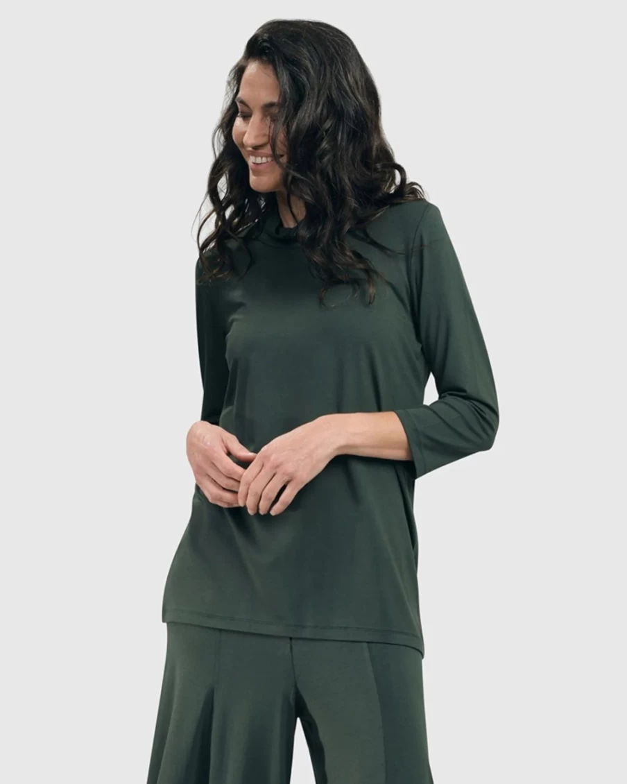 ALEMBIKA Women's Green Essential Mockneck Top – Soft Comfortable Stretchable Casual Wear
