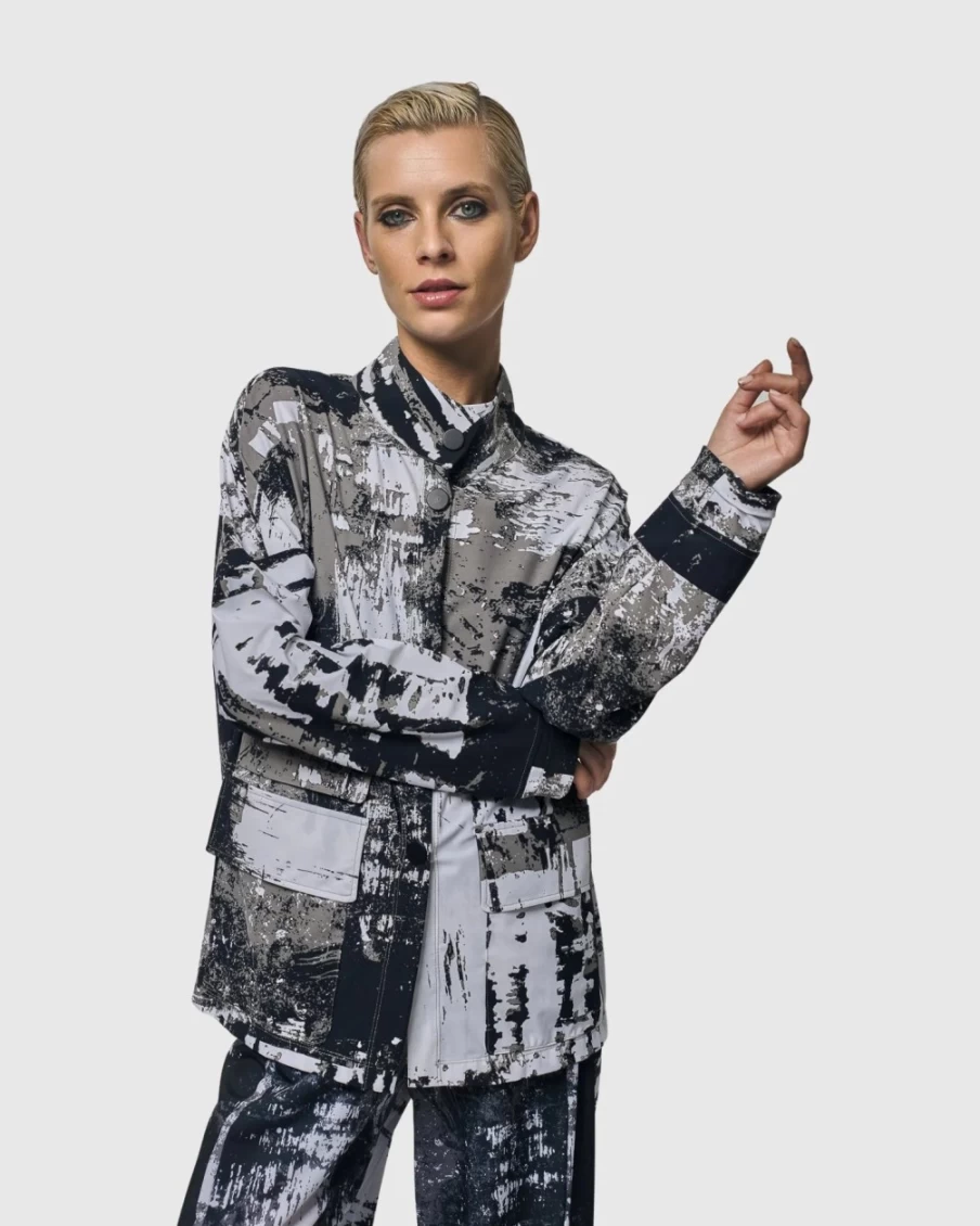 ALEMBIKA Women's Digi Tech Jacket - Stylish Marble Print Waterproof Windbreaker for Outdoor Activities
