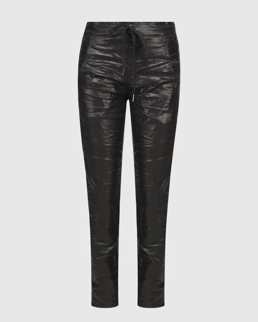 ALEMBIKA Women's Metallic Black Iconic Stretch Jeans - High Waist Slim Fit Comfort Denim
