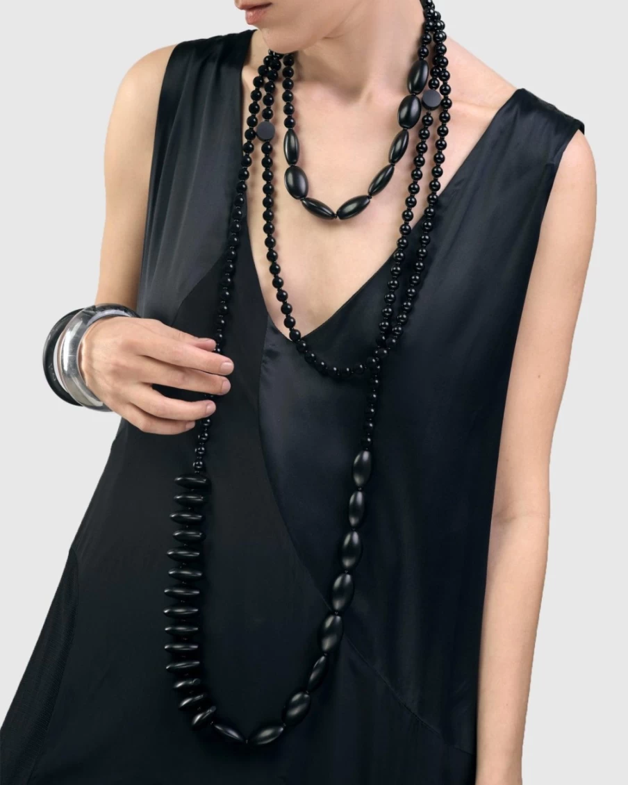 ALEMBIKA Women's Black Catania Beaded Necklace - Elegant Boho Chic Jewelry