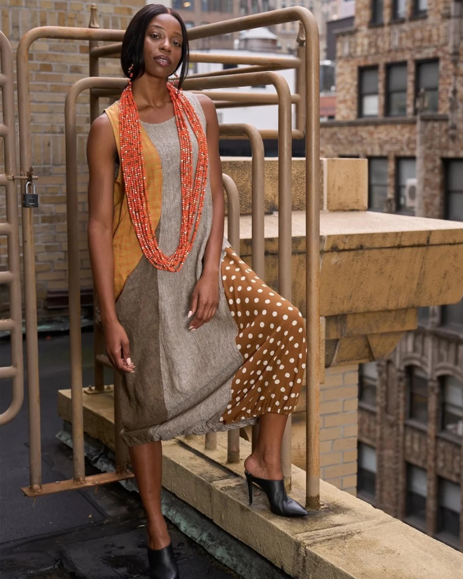 ALEMBIKA Women's Orange Block Mosaic Pashmina Necklace - Next Collection